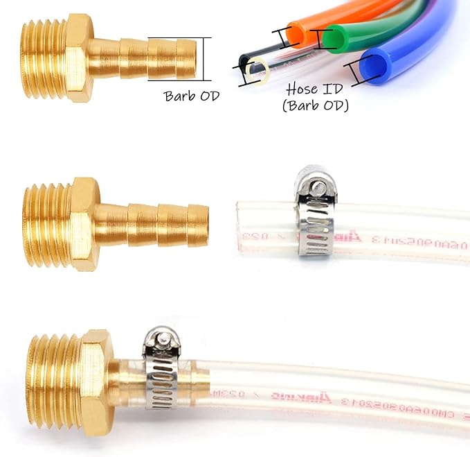 Uenede Brass 1/8" NPT Male to 1/8" Hose Barbed Fittings, 6PCS | Barb Pipe Fittings Air Line Repair Connectors for Water Oil Gas