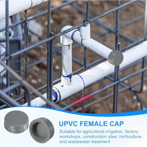 M METERXITY 4-Pack PVC Pipe End Cap Plug Adapter 1-1/4 In, Female Thread | Gray, Water End Cap Connector, Inner Teeth Pipe Plugs, for Outside Lawn, Yard/Watering Irrigation Systems