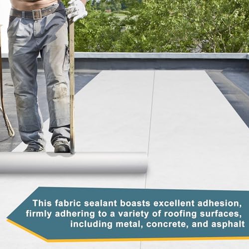 Contouring Polyester Roof Reinforcement Fabric White, 6 in x 324 ft Elastomeric Roof Coating, Roofing Tool and Fabric Sealer to Reinforce Strength for Roofs