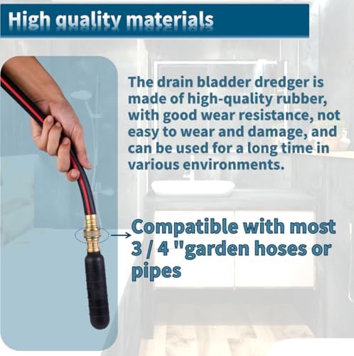 Drain Bladder Unclogger fits 1.5"to3" Pipes.& 3/4" Garden Hose Shut Off Valve,Drain Cleaning Bladder Unclogs Clogs in Kitchen Sinks, Bathtubs and Swimming Pool Pipes Through High-Pressure Water Flow