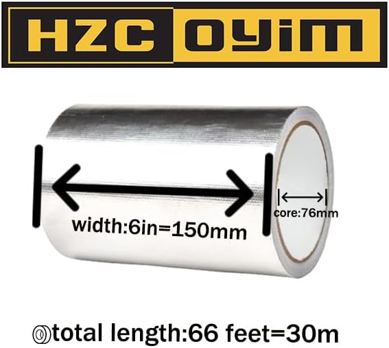Silver Aluminum Foil Tape 6in x 66ft High Temperature Adhesive Muffler Tape Heat Shield Blocking Tape for HVAC/Air Conditioning Pipe/Car Exhaust Pipe