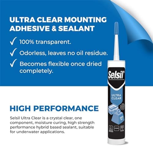 SELSIL Ultra Crystal Clear Mounting Adhesive & Sealant - Indoor & Outdoor Construction Adhesive, 100% Transparent Bonding and Sealing, Waterproof (9.8 fl oz/290 ml)
