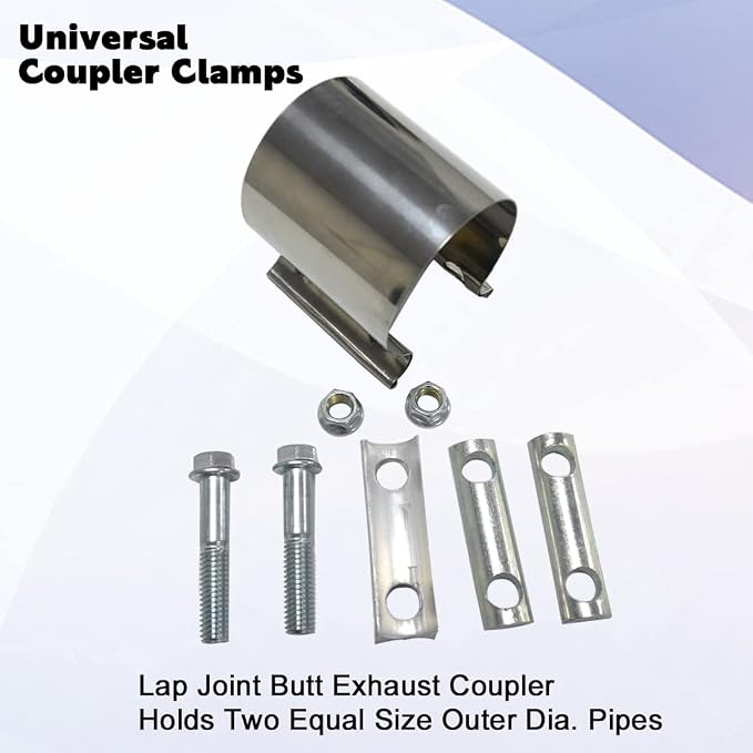 Elifeceneter ID 2.5" 2-1/2 Inch Lap Joint Exhaust Band Clamps Stainless | T304 Exhaust Butt Clamp for OD 2.5 inch Pipes, 360° Seal For Exhaust Pipes, 10.8 High Strength Bolt, 2 Pack