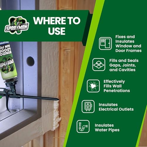 Sprayman Window & Door Expanding Spray Foam - (2x24oz) Low Expansion Polyurethane Spray Foam for Doors, Windows & Walls, Gun Use & Reuseable, Gun&Cleaner NOT Included - 2 Pack
