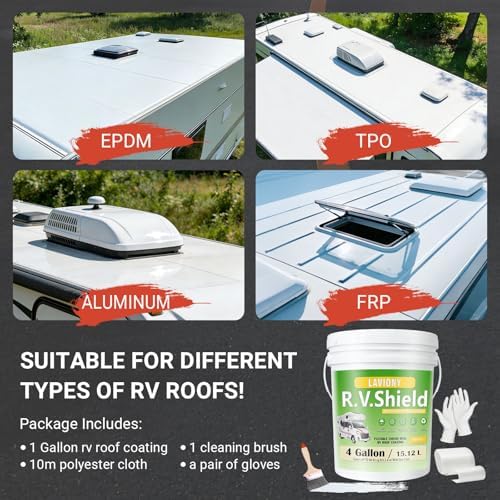RV Roof Coating White– Self Leveling Elastomeric Rubber Sealant, Waterproof Cool Roof Solar Reflective Paint for Camper, Trailer, Motorhome, Metal Building & Leak Repair (4 Gallons)