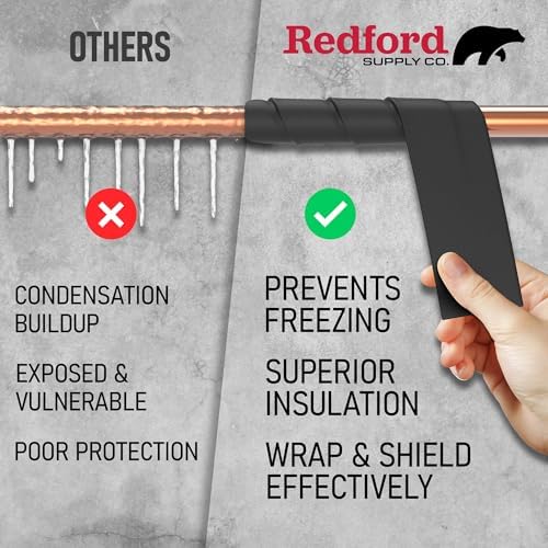 Redford Supply Co. 5 inch x 14 ft, Pipe Insulation, Outdoor Pipe Insulation Wrap for Winter Freeze Protection, Water Line Freeze Protection Foam, Insulated Wrap for Copper Pipes, PVC, AC Line