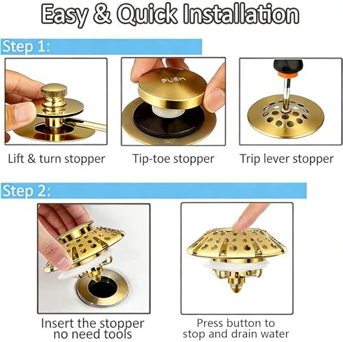 AzWzz Bathtub Drain Stopper,Pop Up Tub Stopper Plug with Hair Catcher Cover