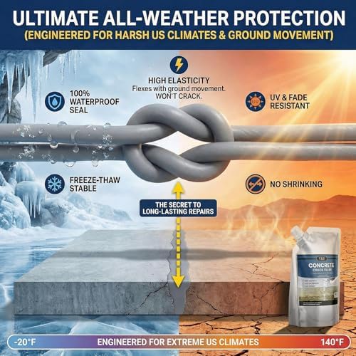 YKF Concrete Crack Filler (1.1lb) - Self-Leveling Liquid Cement Sealant for Driveways, Garage Floors, Patios - Waterproof, High Elasticity, Quick Drying - Gray