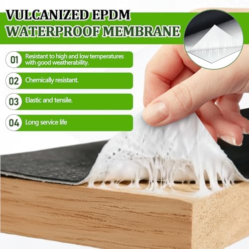 Pushglossy 1 Roll EPDM Rubber Roofing Membrane 50 Mil, 19.6" x 20 Ft, Black