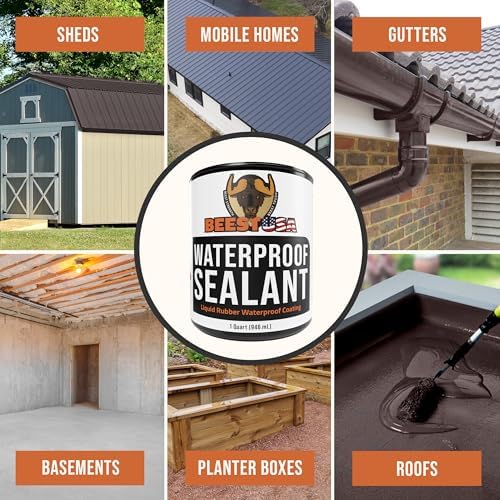 BEEST Liquid Rubber Waterproof Sealant Black, 32 Oz Covers up to 6-10 Sq ft| Roof Sealant Waterproof Coating for Indoor & Outdoor Leak Repair| Easy to Apply Waterproofing Foundation Sealer
