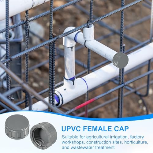 M METERXITY 8-Pack PVC Pipe End Cap Plug Adapter 1 inch, Gray | Female Thread Water End Cap Connector, with Sealing Tape, for Yard, Watering Irrigation Systems