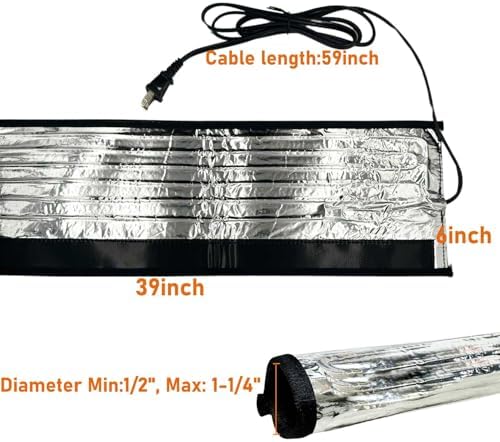 38.5" x 6" Water Pipe Heat Blanket Faucet Heating Blanket Winter Heating Tape for Metal and Plastic Pipes, 120V, Thermostat Max Temp 140˚F, OD Max: 1-1/4" (1)