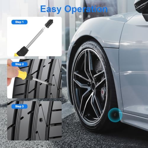 Linkstyle 100PCS Tire Repair Kit, Screw-in Tire Plug Set with 3 Sizes Rubber Plugs, Flat Tire Puncture Repair Screws for Car Truck Motorcycle SUV Roadside Emergency Fix with Screwdriver & Storage Case
