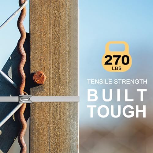 OFFO Metal Zip Ties 11.8 in 100 PCS Chain Link fence Ties Premium Heavy Duty Stainless Steel Wire Multifunctional Locking Exhaust Wrap Flexible Durable
