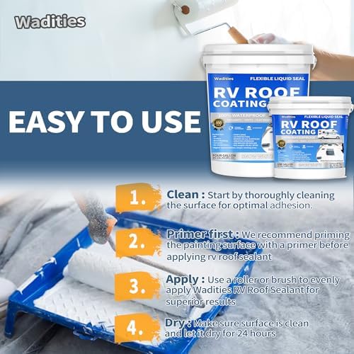 RV Roof Coating White, Wadities Waterproof Solar Reflective Sealant, Flexible RV Roof Sealant for Campers, Trailers, Motorhomes, Metal Buildings and Leak Repairs - 1 Gallon