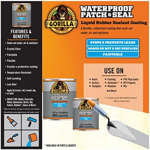 Gorilla Waterproof Patch & Seal Liquid Rubber Sealant, Crystal Clear, 32oz (Bulk Pack of 4)