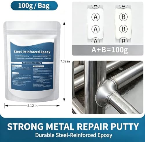 Steel Reinforced Epoxy Putty,Metal Repair Putty for Filling Cracks and Holes,Waterproof Heat-Resistant Epoxy Putty Repair Kit for Pipe Metal,Wood,Ceramic,Tile,Plastic(B)