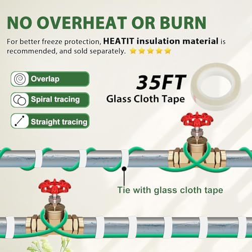 HEATIT Pipe Heating Cable 5W/ft, Self-Regulating, Roof Snow Deicing 10FT