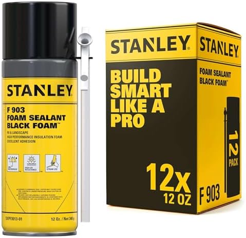 Stanley F903 Black Spray Foam Sealant (12x12oz) – Waterproof Expanding Polyurethane Foam for RV, Pond, Waterfall, Landscape & Automotive Applications – UV Resistant, Gap Filler Foam | 12 Pack