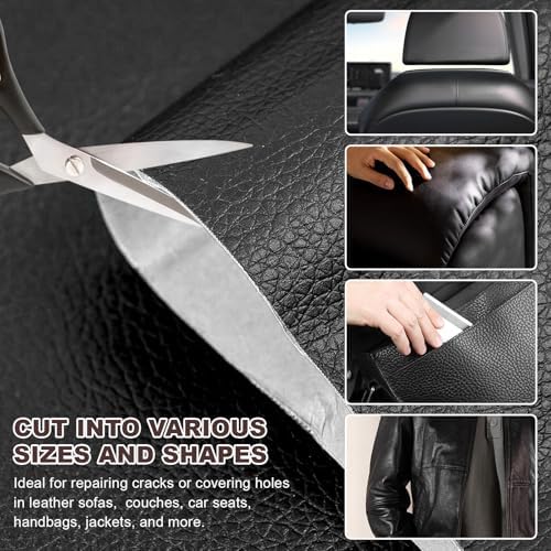 2 PCS PU Leather Patch for Car Seat Repair, 8 × 4 Inch Waterproof Auto Upholstery Cuttable Patches, Self-Adhesive Seat Leather Tape Portable Repair Kit for Vehicles (Gray)