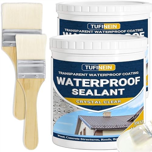 Waterproof Sealant 70 Oz Clear, TUFINEIN Transparent Waterproof Coating Water-Based Invisible Agent Roofs, Walls, Garden, Terraces Indoor & Outdoor