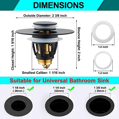 Universal 1.25" Bathroom Sink Stopper - Wash Basin Bounce Drain Filter, Pop Up Drain Stopper, Bullet Core Push Type Sink Stopper, Sink Drain Plug with Anti-Clogging Strainer, Matte Black1