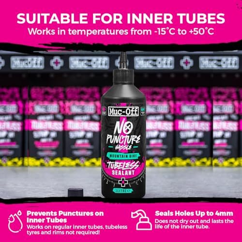 Muc-Off 1 Liter Tubeless Tire Sealant + 60mm Black Presta Valve - Bundle | Seals Punctures Up to 6mm | Ideal for MTB | Long-Lasting and Biodegradable