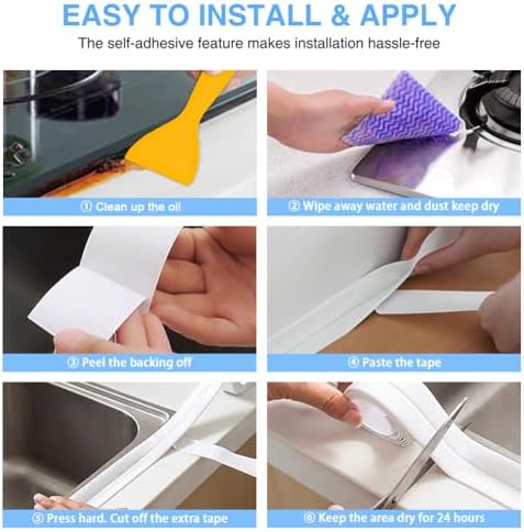 2 Rolls Caulk Tape Self Adhesive, Bathroom Waterproof White Caulking Sealant Strip Peel & Stick Wallpaper Floor Tile Toilet Tub Sink Backsplash Kitchen Wall Decor, Easier to Use Than Silicone Caulk