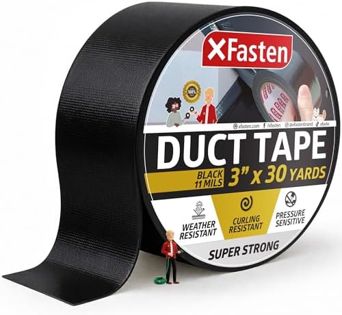 XFasten Super Strength Duct Tape, Black, 3" x 30 Yards, Indoor and Outdoor Duct Tape for School and Industrial Use- Waterproof and Weatherproof