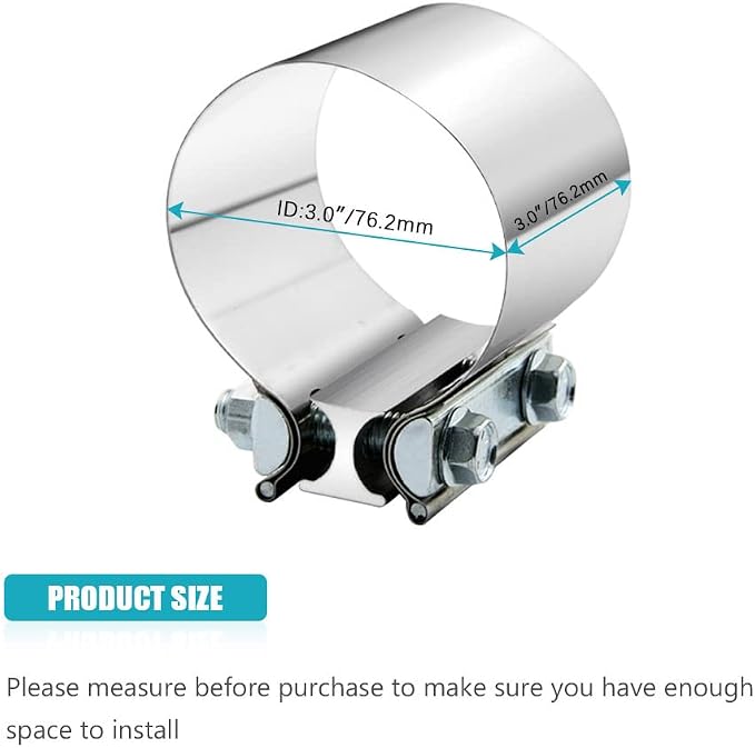 3" 3.0 Inch Exhaust Clamp Butt Joint Band Clamp Sleeve Coupler Stainless Steel 3 Inch for Exhaust Pipes, Mufflers and Catalytic Converters (1 PCS)