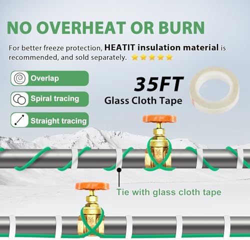 HEATIT Pipe Heating Cable 5W/ft Self-Regulating, Roof Snow Deicing 28FT