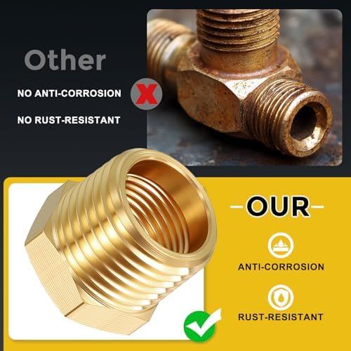 METALLIXITY 12PCS 1/2" MNPT x 3/8" FNPT Thread Brass Hex Bushing Extension | Brass Pipe Fittings, Tube Adapters Convert for Water Line, Tub Spout/Shower Head