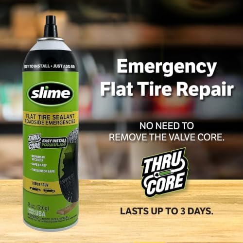 Slime 60187 Flat Tire Puncture Repair Sealant, Emergency Repair for Highway Vehicles, Suitable for Cars/Trailers, Non-Toxic, eco-Friendly, 18oz