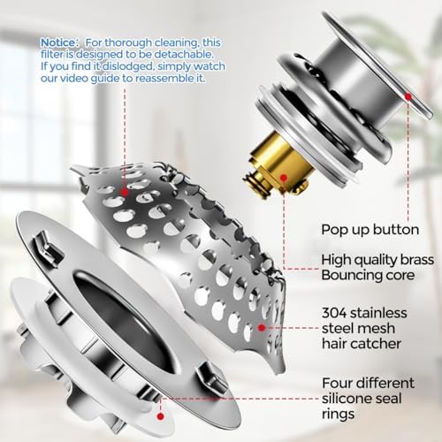 zaa 2 in 1 Bathtub Drain Stopper & Hair Catcher Pop-Up Plug
