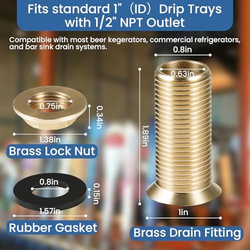 Brass Drip Tray Drain Assembly with 1/2" NPS Outlet Self-Draining Kit