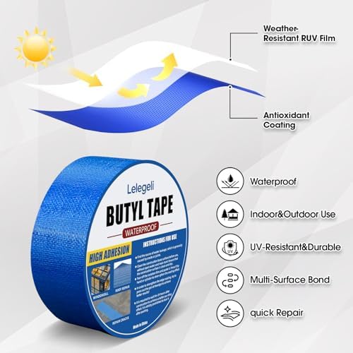 Lelegeli Butyl Tape Blue 6 Inch x 16 ft, Heavy Duty Waterproof Tape for Solar Pool Cover, Pool Liner Repair, RV Awning Sealing, Strong Adhesive, UV Resistant, All Weather Sealant Tape