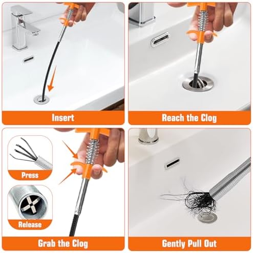 New Upgrade 35 inch Drain Snake Hair Drain Clog Remover Tool - Sink Drain Cleaner for Toilet Sewer Shower Kitchen Bathroom Tub Clogged Drains Opener Cleaning Tool, Flexible Grabber Claw Pick Up Tool