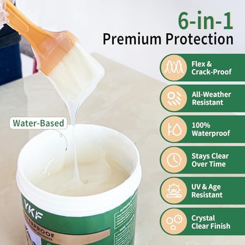 YKF Clear Waterproof Sealant, Self-Leveling Brush-On Coating, 12 Fl Oz