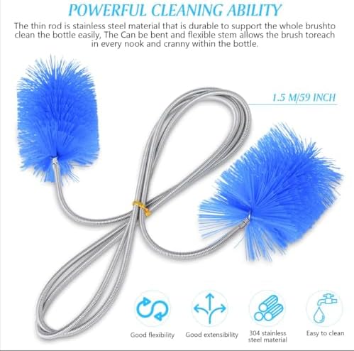 Flexible Long Drain Brush Set, with Double Ended and Stainless Steel Tube Cleaning Brushes Stainless Steel Long Tube Cleaning Brushes for Kitchen, Sink, Drain Pipe and Long Pipe Cleaning
