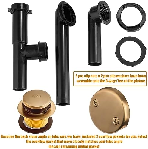 Artiwell 1-1/2'' Black Tubular Bath Drain Kit with Tip-Toe Bath Drain Stopper & Overflow Plug, Champagne Bronze