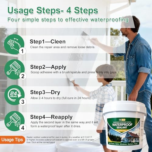Clear Waterproof Sealant, Water-Based Transparent Waterproofer (1.3 Gal)