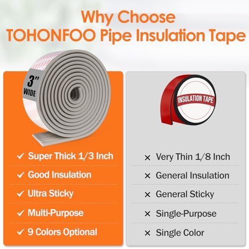 TOHONFOO Pipe Insulation Wrap Tape,Thickened Insulation Tape,3inx13ft,Grey | Weather Resistant Foam Tape Insulation,3 inch pipe insulation tape outdoors,ac line/pipe insulation winter freeze protection