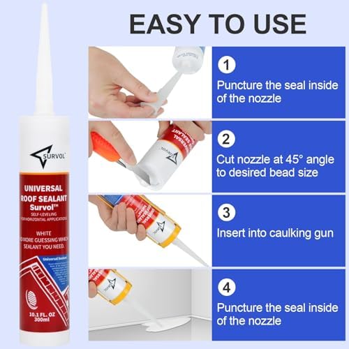 SURVOL RV Roof Sealant, Self-Leveling Lap Sealant - White, 2-Pack, Window, Skylight & Camper Repair, Vertical Surface Caulking