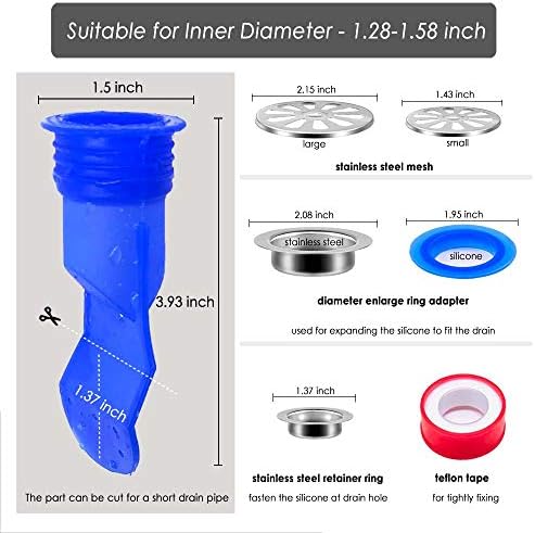 Shower Floor Drain Backflow Preventer, Waterless Trap Seal, One Way Drain Valve Sewer Core (1.28-1.58 inch, Blue)