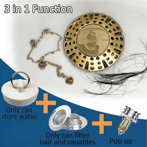 AzWzz Bathtub Drain Stopper,Pop Up Tub Stopper Plug with Hair Catcher Cover