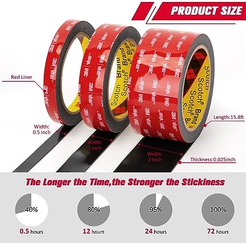 3M Double Sided Tape Heavy Duty 1" x 15.4 Ft, Mounting Tape Black 5925 | Foam Tape Strong Adhesive Waterproof for Automotive Car Décor Home Office Logos Indoor Outdoor, 0.025in Thick