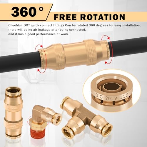 CheeMuii 136 Pcs Brass DOT Air Line Fittings Kit Push Lock DOT Air Fittings