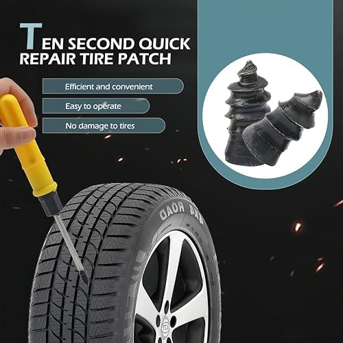 60 PCS Tire Repair Rubber Nail, Vacuum Tire Repair Kits Spiral Rubber Screws, Fast Self-Service Tool for Car, Truck, Motorcycle, Tractor Tire Puncture Repair (Black)