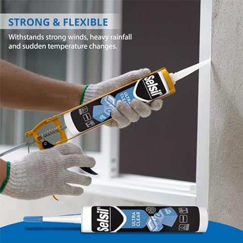 SELSIL Ultra Crystal Clear Mounting Adhesive & Sealant - Indoor & Outdoor Construction Adhesive, 100% Transparent Bonding and Sealing, Waterproof (9.8 fl oz/290 ml)