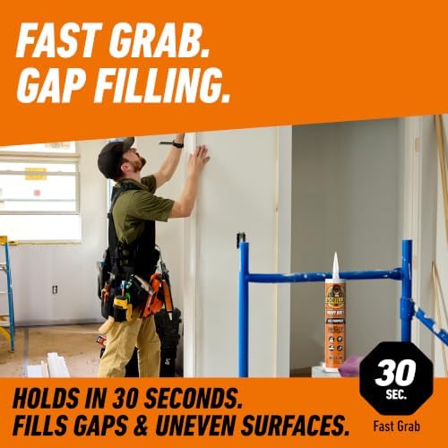 Gorilla Heavy Duty Construction Adhesive, White Glue, 9 Ounce Cartridge (Pack of 6) - Gap Filling and Waterproof